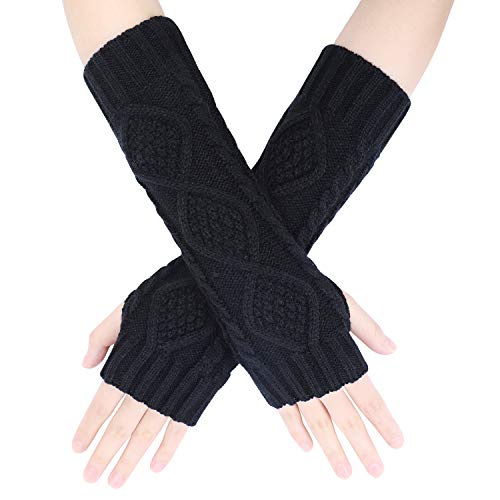 Handwärmer Fingerlose Gestrickt Armwärmer Halbfinger Winterhandschuhe Handgelenk Arm Pulswärmer Fäustlinge Handgelenkwärmer Rhombus Muster Armstulpen Strickhandschuhe für Damen Mädchen von IBLUELOVER