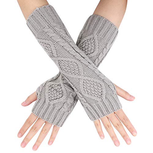 Handwärmer Fingerlose Gestrickt Armwärmer Halbfinger Winterhandschuhe Handgelenk Arm Pulswärmer Fäustlinge Handgelenkwärmer Rhombus Muster Armstulpen Strickhandschuhe für Damen Mädchen von IBLUELOVER