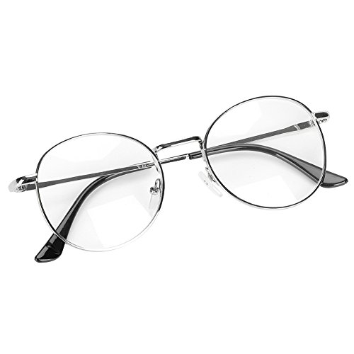 IBLUELOVER Brille Metallrahmen Unisex Brillengestelle Retro 60 er Fensterglas Damen Herren Brillefassung Runde Pantobrille mit Nasenpad Leicht Nerdbrille Ohne Sehstärke Streberbrille Ebenenspiegel von IBLUELOVER