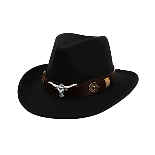 IBLUELOVER Cowboy Hut Damen Herren Westernhut Breiter Krempe Fedora Hut Vintage Classisch Filz Cowgirlhut für Karneval Mottoparty Fasching Kostüm Party von IBLUELOVER