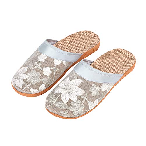 IBLUELOVER Damen Pantoletten Sommer Hausschuhe Fujimori Pantoffeln Mädchen Blumen Slippers Leinen Flache Strand Komfort Sandalen Frauen Rutschfest Hausschuhe Weiche Sohle Hausschuhe Home Slippers von IBLUELOVER