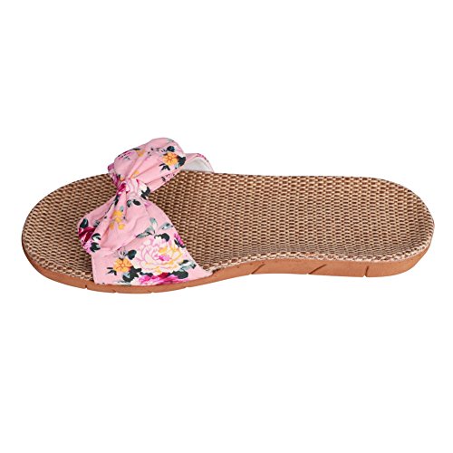 IBLUELOVER Damen Pantoletten Sommer Schuhe Fujimori Pantoffeln Blumen Slippers Leinen Flache Hausschuhe Hausschuhe Strand Komfort Sandalen Hausschuhe mit rutschfest Weiche Sohle (34/35 EU, Grau) von IBLUELOVER