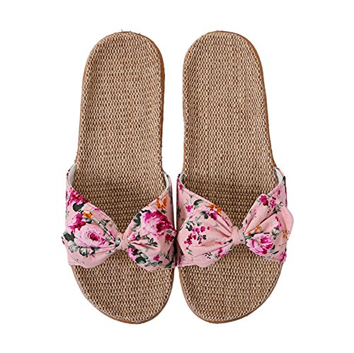IBLUELOVER Damen Pantoletten Sommer Schuhe Fujimori Pantoffeln Blumen Slippers Leinen Flache Hausschuhe Hausschuhe Strand Komfort Sandalen Hausschuhe mit rutschfest Weiche Sohle (34/35 EU, Grau) von IBLUELOVER