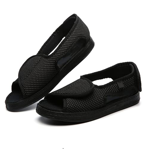 IBLUELOVER Diabetiker Schuhe Damen Orthopädie Breite Pantolette Klettverschluss Hausschuhe Atmungsaktiv geschwollene Pantoffeln Offener Zeh Sommerschuhe Große elastische Kraft Slipper für Alte von IBLUELOVER