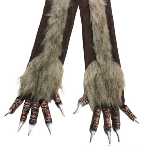 IBLUELOVER Halloween Handschuhe Wolf Bär Pfote Werwolf Kostüm Horror Party Deko mit Plüschhaar Tier Monster Cosplay Requisiten Musical Karneval Fasching Zubehör für Maskerade Make Up Spukhaus von IBLUELOVER