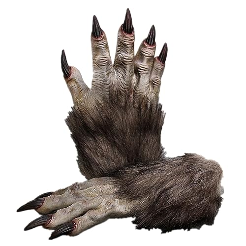 IBLUELOVER Halloween Handschuhe Wolf Bär Pfote Werwolf Kostüm Horror Party Deko mit Plüschhaar Tier Monster Cosplay Requisiten Musical Karneval Fasching Zubehör für Maskerade Make Up Spukhaus von IBLUELOVER