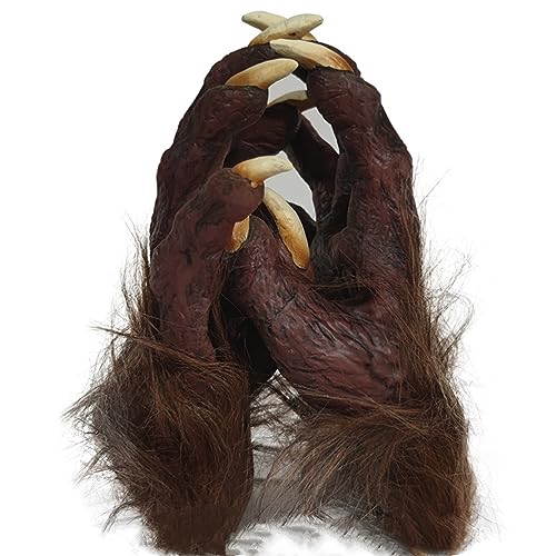 IBLUELOVER Halloween Handschuhe Wolf Bär Pfote Werwolf Kostüm Horror Party Deko mit Plüschhaar Tier Monster Cosplay Requisiten Musical Karneval Fasching Zubehör für Maskerade Make Up Spukhaus von IBLUELOVER