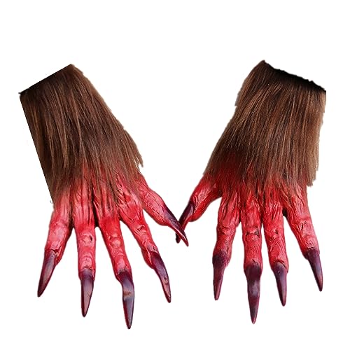 IBLUELOVER Halloween Handschuhe Wolf Bär Pfote Werwolf Kostüm Horror Party Deko mit Plüschhaar Tier Monster Cosplay Requisiten Musical Karneval Fasching Zubehör für Maskerade Make Up Spukhaus von IBLUELOVER