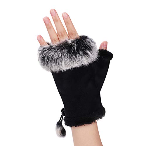 IBLUELOVER Handschuhe Fingerlos Damen Fausthandschuh Simuliertes Pelz Winterhandschuhe Suedette Einfarig Fäustlinge Handgelenk Handwärmer Touchscreen Smartphone Gloves Halbe Fingerhandschuhe von IBLUELOVER