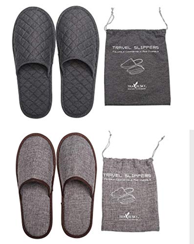 IBLUELOVER Hausschuhe Faltbarer Pantoffeln Baumwolle Tragbar Slipper Komfort Pantoletten Herren Damen Weiche Home Schlapfen mit Tasche Rutschfeste Slippers für Hotel Reise Geschäft von IBLUELOVER