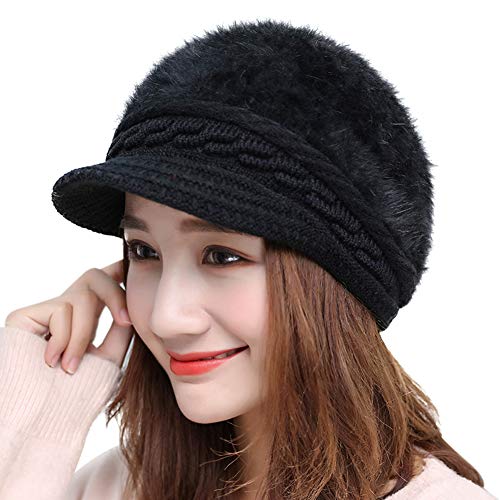 IBLUELOVER Schirmmützen Damen Schiebermütze Kunstpelz Ballonmütze Plüschfutter Baskenmütze Warm Barett Cap mit Visor Ohrenschützer Mütze Einfarbig Winter Beanie Kappe Elegant Retro Kopfwärmer von IBLUELOVER