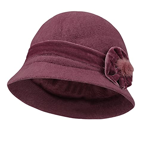 IBLUELOVER Weibliche Mütze Mittleren Alters Herbst Winter Strickmütze Basin Cap Alter Mann Hut Oma Kaninchenfell Wollmütze Warm Wintermütze Winddicht Winterhut Wandern Camping Reisen Outdoors Kappen von IBLUELOVER