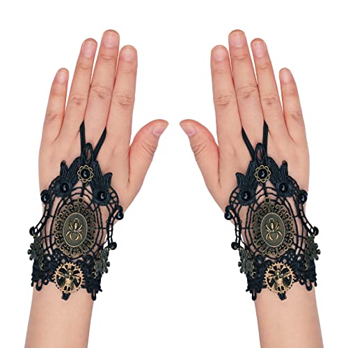 Spitzenhandschuhe Halloween Fingerlose Spitze Handschuhe Spinne Skelett Bestickte Handgelenk Kostüm Zubehör Frauen Mädchen Gotische Armband Hochzeit Brauthandschuhe Fasching Karneval Accessoires von IBLUELOVER