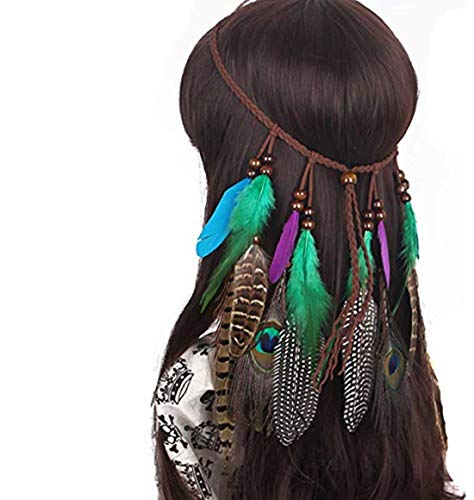 Stirnband Feder Indianer Haarschmuck Boho Kopfschmuck Party Hochzeit Haarband mit Perlen Fotografie Karneval Kostüm Halloween Kopfbedeckung für Strand Maskerade Fastnacht Festival von IBLUELOVER