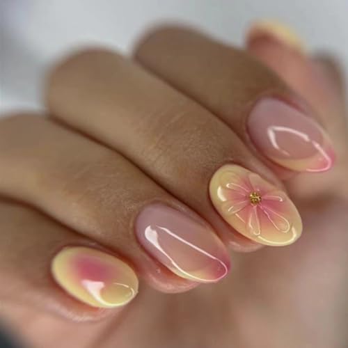 Press on Nails 24 Stück Falsche Nägel mit 3D Design Glanz French Tip Stick on Nägel für Damen Mädchen Zuhause Alltag Party Geschenk von IBMLOMM