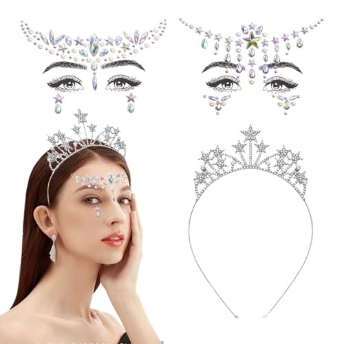 Sternenstirnband für Frauen und Mädchen Havaianas Glittery Woman–Tin Perfektes mit Funkelnder Diamantverzierung und Temporären Gesichtstattoos Gesicht Glitzersteine für Maskerade Cosplay Makeup Party von IBMLOMM