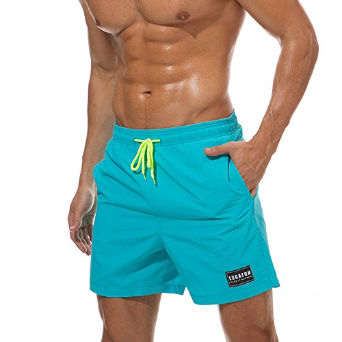 IBOWO Badeshorts Herren by Kurz Badehose Männer Vielfarbig Schnelltrocknend Strandhosen Freizeit Beachshorts (Himmelblau, EU XL(Label 2XL-Taille 88-98 cm)) von IBOWO