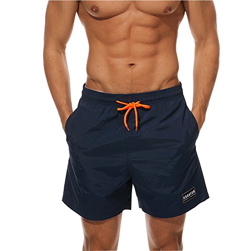 IBOWO Badeshorts Herren by Kurz Badehose Männer Vielfarbig Schnelltrocknend Strandhosen Freizeit Beachshorts (Marineblau, EU L(Label XL-Taille 80-90 cm)) von IBOWO