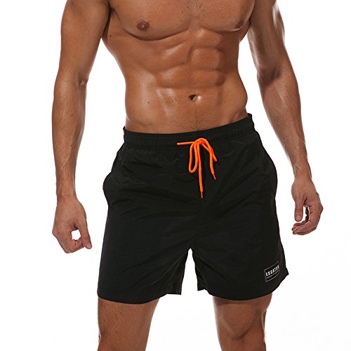 IBOWO Badeshorts Herren by Kurz Badehose Männer Vielfarbig Schnelltrocknend Strandhosen Freizeit Beachshorts (Schwarz, EU L(Label XL-Taille 80-90 cm)) von IBOWO