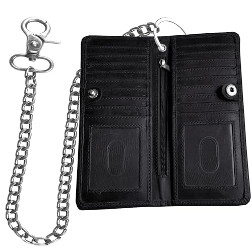 IBRO Lange Bifold Chain Wallet - RFID Blocking Biker Wallet für Herren - Premium Leder Motorrad Kette Geldbörse, Crazy Horse Schwarz, Einheitsgröße IBRO Lange Bifold Chain Wallet - RFID Blocking Biker Wallet für Herren - Premium Leder Motorrad Kette Geldbörse, Crazy Horse Schwarz, Einheitsgröße von IBRO