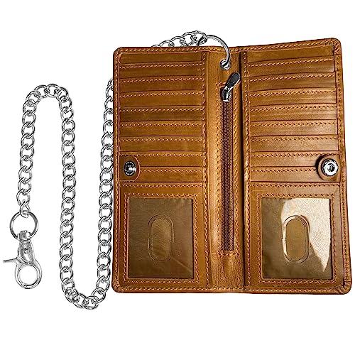 IBRO Lange Bifold Chain Wallet - RFID Blocking Biker Wallet für Herren - Premium Leder Motorrad Kette Geldbörse, Tan Crunch, Einheitsgröße IBRO Lange Bifold Chain Wallet - RFID Blocking Biker Wallet für Herren - Premium Leder Motorrad Kette Geldbörse, Tan Crunch, Einheitsgröße von IBRO