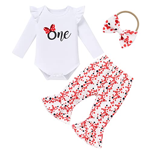 1. Geburtstag Outfit Minnie Mouse Baby Mädchen Kleidung Set Lange Ärmel Strampler Ausgestellte Hose Bowknot Stirnband 3er Set Fotoshooting große Schwester kleine Schwester Rot -one 6-12 Monate von IBTOM CASTLE