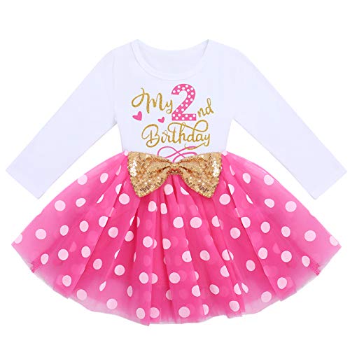 Baby 2. Geburtstag Mädchen Kleid Langarm Kleinkinder Body Minnie Maus Polka Dot Tütü Tüll Prinzessin Partykleid Cake Smash Babykleidung Set Fotoshooting Rose Dots-My 2nd Birthday 2 Jahre von IBTOM CASTLE