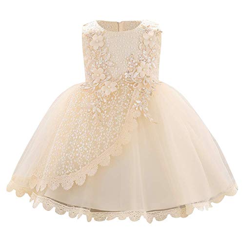 Baby Blumenmädchen Kleid Ärmellos Spitze Bowknot Prinzessin Tüll Tutu Brautjungfer Hochzeit Taufe Geburtstag Party Ballkleid, champagnerfarben, 80 von IBTOM CASTLE