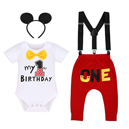 Baby Jungen 1. Geburtstag Party Mickey Mouse Fancy Outfit Fliege Strampler+Verstellbare Y Hosenträger+Hosen+Stirnband 4pcs Gentleman Kuchen Smash Kleidung Fotoshooting White-1st Birthday 12-18 Monate Baby Jungen 1. Geburtstag Party Mickey Mouse Fancy Outfit Fliege Strampler+Verstellbare Y Hosenträger+Hosen+Stirnband 4pcs Gentleman Kuchen Smash Kleidung Fotoshooting White-1st Birthday 12-18 Monate von IBTOM CASTLE