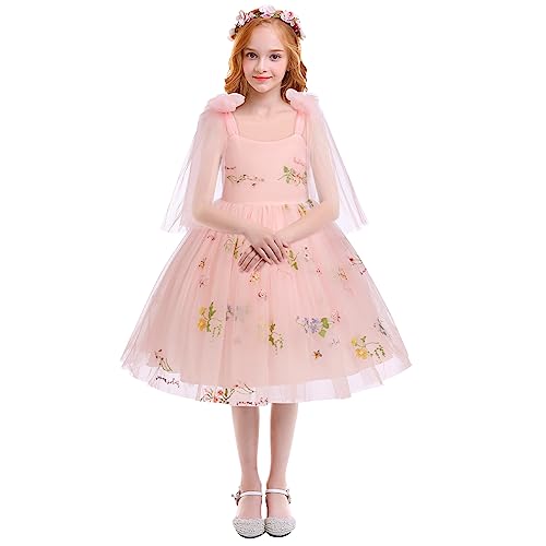 Baby Mädchen Blumen Bestickt Tüll Blume Spitze A-Linie Kleid Prinzessin Geburtstag Garten Party Kleid Kleinkind Hochzeit Brautjungfer Formale Fee Dress up Kostüm Rosa 3-4 Jahre von IBTOM CASTLE