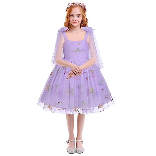 Baby Mädchen Blumen Bestickt Tüll Blume Spitze A-Linie Kleid Prinzessin Geburtstag Garten Party Kleid Kleinkind Hochzeit Brautjungfer Formale Fee Dress up Kostüm Violett 2-3 Jahre von IBTOM CASTLE