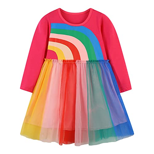 Baby Mädchen Partykleid Langarm Blumen Tüll Kleid Casual Tutu Kleider Frühling Herbst Kleidung Mädchen Weihnachten Outfits Kleinkind Babykleidung Set Weihnachtsoutfit Festlich Kleid Regenbogen 4 Jahre von IBTOM CASTLE