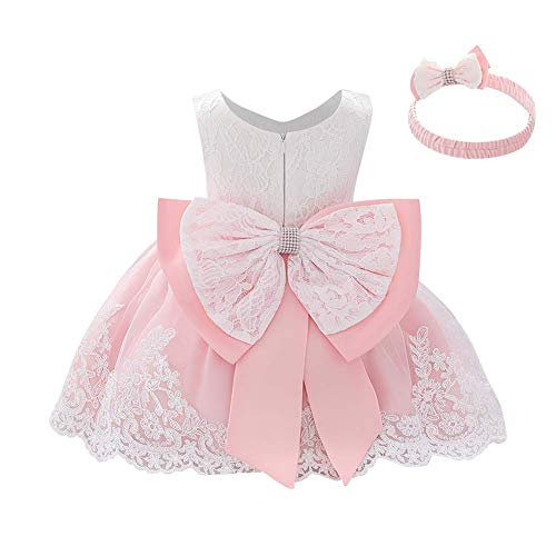 Baby Mädchen Prinzessin Blume Besticktes Spitzenkleid Ärmellos Bowknot Tutu Tüll Taufkleider Abendparty Brautjungfer Hochzeit Party Taufe Geburtstag Ballkleid Mit Stirnband Baby Rosa 5-6 Jahre von IBTOM CASTLE