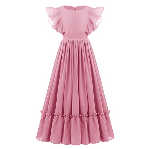 Blumenmädchenkleid Kinder Chiffon Kleid Mädchen Hochzeit Brautjungfer Maxikleid Elegant Rüsche Abendkleid Festkleid Geburtstag Partykleid Ballkleid Sommerkleid mit Schleife Gürtel Rosa 11-12 Jahre von IBTOM CASTLE