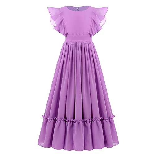 Blumenmädchenkleid Kinder Chiffon Kleid Mädchen Hochzeit Brautjungfer Maxikleid Elegant Rüsche Abendkleid Festkleid Geburtstag Partykleid Ballkleid Sommerkleid mit Schleife Gürtel Violett 7-8 Jahre von IBTOM CASTLE