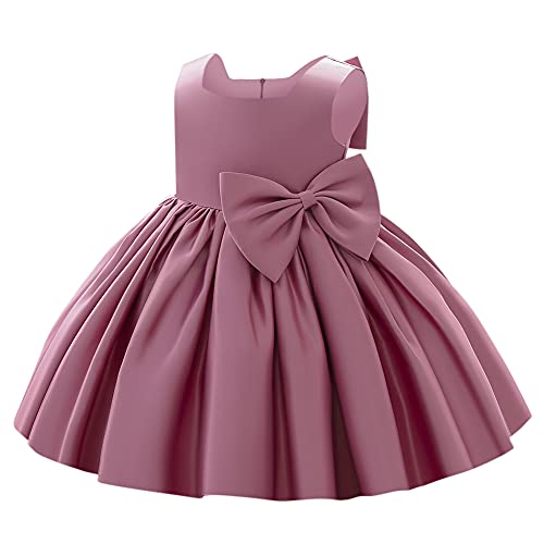 Blumenmädchenkleid Kleinkind Baby Mädchen Ärmellos Seidiger Satin Schleife Tüll Tutu Taufe Hochzeit Brautjungfer Festzug Erstkommunion Geburtstagsfeier Formell Abendkleid Bohnenrosa 12-18 Monate von IBTOM CASTLE