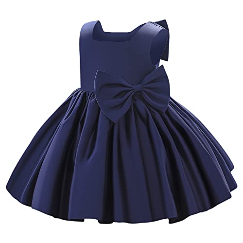 Blumenmädchenkleid Kleinkind Baby Mädchen Ärmellos Seidiger Satin Schleife Tüll Tutu Taufe Hochzeit Brautjungfer Festzug Erstkommunion Geburtstagsfeier Formell Abendkleid Dunkelblau 6-7 Jahre von IBTOM CASTLE