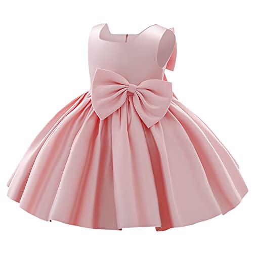 Blumenmädchenkleid Kleinkind Baby Mädchen Ärmellos Seidiger Satin Schleife Tüll Tutu Taufe Hochzeit Brautjungfer Festzug Erstkommunion Geburtstagsfeier Formell Abendkleid Rosa 12-18 Monate von IBTOM CASTLE