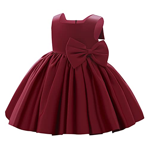 Blumenmädchenkleid Kleinkind Baby Mädchen Ärmellos Seidiger Satin Schleife Tüll Tutu Taufe Hochzeit Brautjungfer Festzug Erstkommunion Geburtstagsfeier Formell Abendkleid Weinrot 3-4 Jahre von IBTOM CASTLE