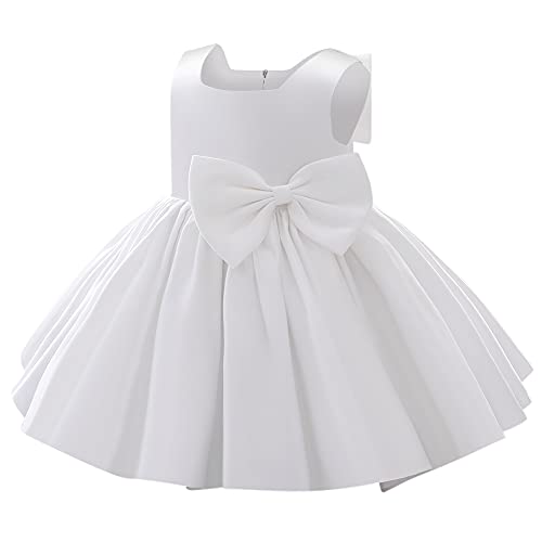 Blumenmädchenkleid Kleinkind Baby Mädchen Ärmellos Seidiger Satin Schleife Tüll Tutu Taufe Hochzeit Brautjungfer Festzug Erstkommunion Geburtstagsfeier Formell Abendkleid Weiß 6-12 Monate von IBTOM CASTLE