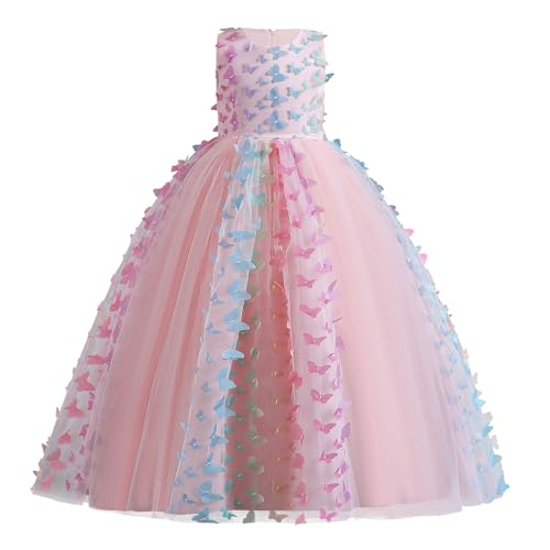 Blumenmädchenkleider Mädchen Ärmellos Regenbogen-Netz Prinzessin KleiderTüll Festzug Abschlussball Kinder 3D Schmetterling Ballkleid Hochzeit Brautkleid Abendkleid Rosa Schmetterling 4-5 Jahre von IBTOM CASTLE
