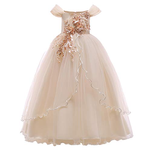 Blumensmädchenkleid Prinzessin Festliches Kinder Mädchen Kleid Festzug Kleider Hochzeit Ballkleid Brautjungfern Kleidung Blumen Tüll Cocktail Elegant Langes Abendkleid Champagner 11-12 Jahre von IBTOM CASTLE