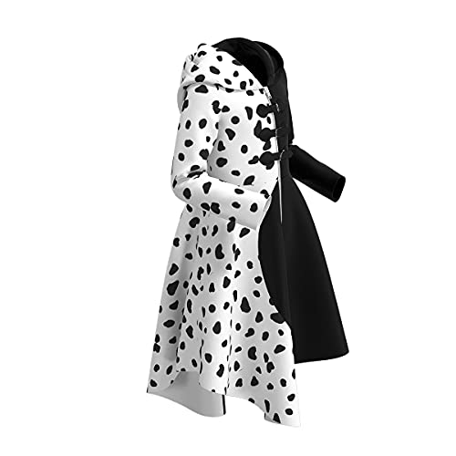 Cruella Deville Kostüm Mädchen Halloween Cosplay Outfit Kurzarm 101 Dalmatiner Kleid Kind Halloween Karneval Fotoshooting Spielen Schule Verkleiden Schwarz Weiß PartyKleid Lange Ärmel 2 9-10 Jahre von IBTOM CASTLE