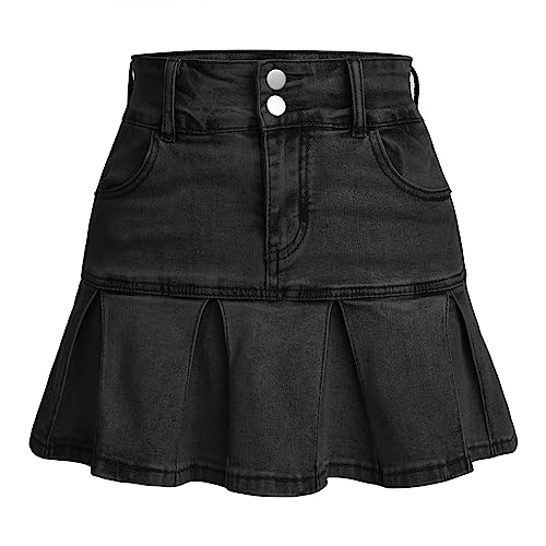 Damen Denim Minirock Raw Saum zerrissen Distressed Jean Rock hohe Taille Bodycon lässig kurzen Rock mit Tasche für Frauen Schaukel-Schwarz XS von IBTOM CASTLE