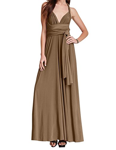 Damen Frauen Elgant V-Ausschnitt Brautjungfernkleid Infinity Abendkleid Geknotetem Multiway Rückenfrei Neckholder Cocktailkleid Braun L von IBTOM CASTLE