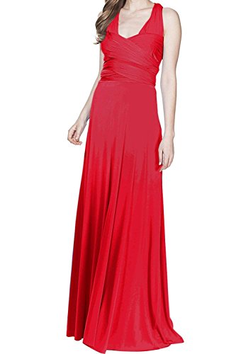 Damen Frauen Elgant V-Ausschnitt Brautjungfernkleid Infinity Abendkleid Geknotetem Multiway Rückenfrei Neckholder Cocktailkleid Damen Langes Transformer/Infinity Abendkleid Rot M von IBTOM CASTLE