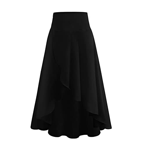 Damen Hoch Niedriger Rock LäSsig Schlitz Wrap Asymmetrisch Langer Rock Solide Hoch Tailliert FließEnd Plissiert MaxiröCke Schwarz L von IBTOM CASTLE