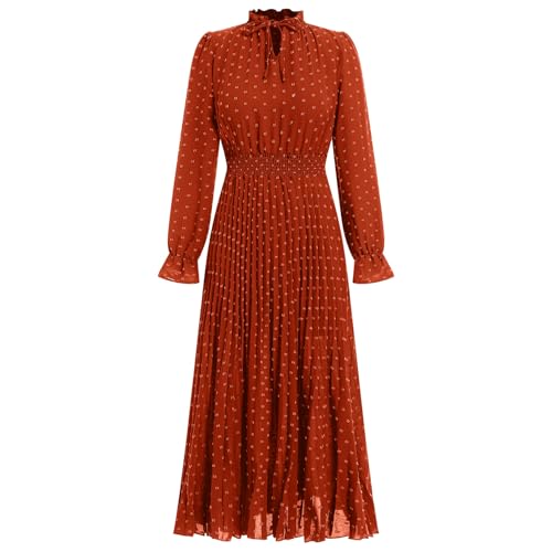 Damen Kleid Langarm Sommerkleid Herbst Boho Freizeitkleid Schweizer Punkt Maxi Kleider Elegant Plisseekleider Fransenkleider A-Linie Kleider Partykleider Festlich Kleid Rot XL von IBTOM CASTLE