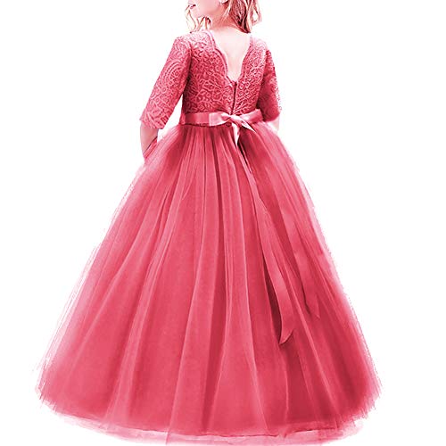 Elegant Prinzessin Kleid Mädchen Abendkleid für Hochzeit Brautjungfer Blumenmädchen Geburtstag Party Jugendweihe Fasching Cocktail Dance Ballkleid 2-14 Jahre S# Wassermelonenrot 4-5 Jahre von IBTOM CASTLE