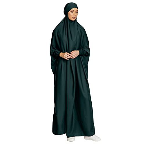 Ferace Giyim Muslim Damen Kleid Muslimisches Einteiliges Gebetskleid für Damen Abaya Kleid Islamischer Naher Osten Dubai Türkei Maxi Abaya Kaftan mit Hijab Kleid in voller Länge Dunkelgrün von IBTOM CASTLE